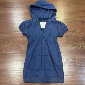 y2k abercrombie & fitch navy blue babydoll zip up short sleeve top small
